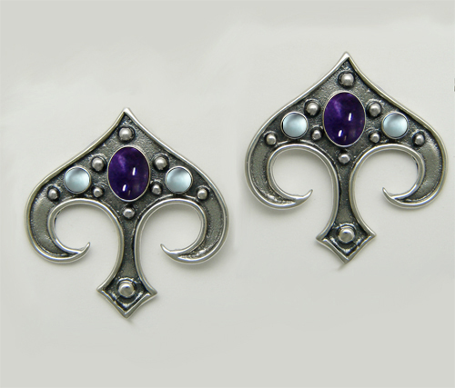 Sterling Silver Gothic Inspired Drop Dangle Earrings With Iolite And Blue Topaz